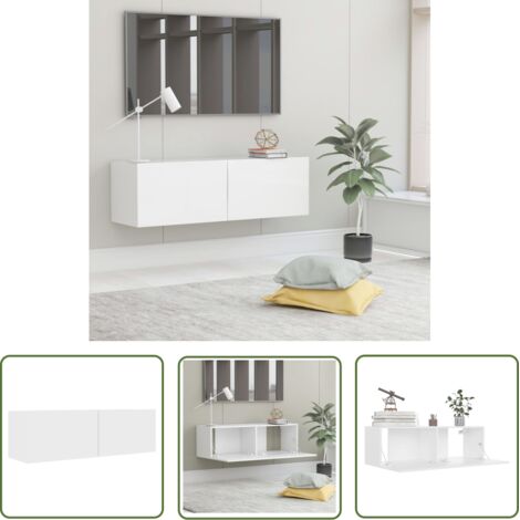 INLIFE Meuble TV Blanc 100x30x30 cm Aggloméré (1/5)