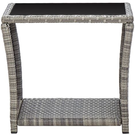 INLIFE Table basse Gris 45x45x40 cm Résine tressée et verre (1/5)