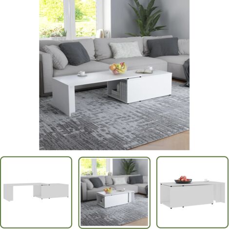 INLIFE Table basse Blanc 150x50x35 cm Aggloméré (1/5)