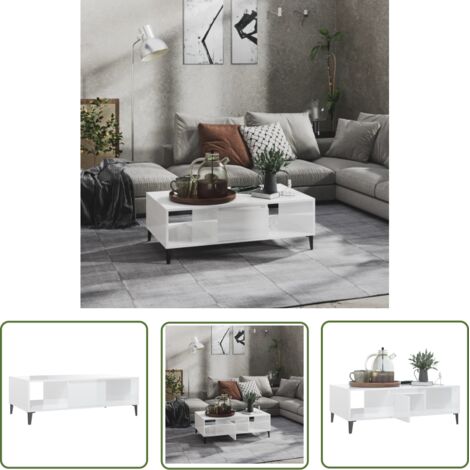 INLIFE Table basse Blanc brillant 103,5x60x35 cm Aggloméré (1/5)