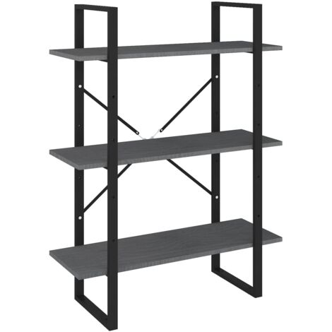 INLIFE Bibliothèque à 3 niveaux Gris 80x30x105 cm Bois de pin massif (1/5)