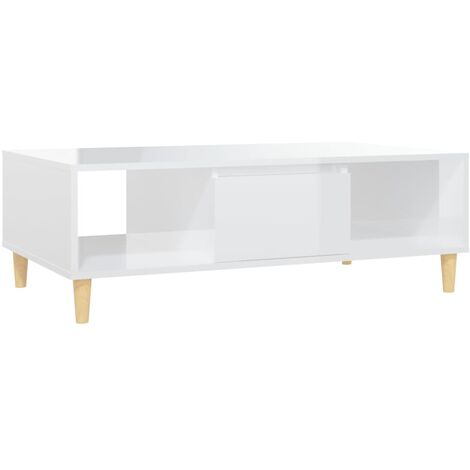 INLIFE Table basse Blanc brillant 103,5x60x35 cm Aggloméré