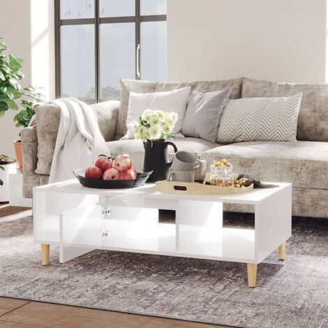 INLIFE Table basse Blanc brillant 103,5x60x35 cm Aggloméré
