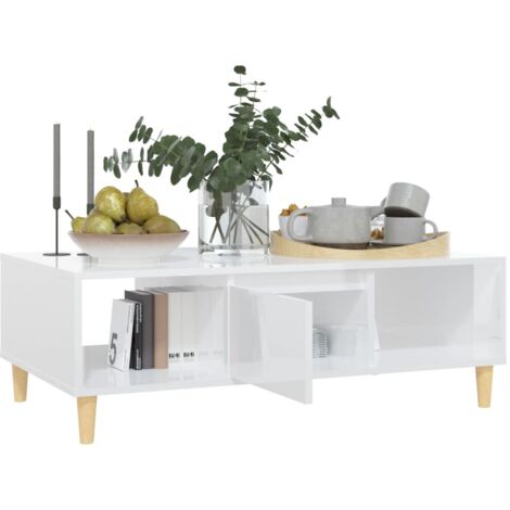 INLIFE Table basse Blanc brillant 103,5x60x35 cm Aggloméré