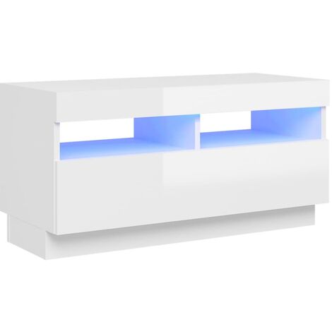 INLIFE Meuble TV avec lumières LED Blanc brillant 80x35x40 cm (1/5)