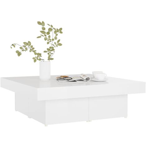 INLIFE Table basse Blanc brillant 90x90x28 cm Aggloméré