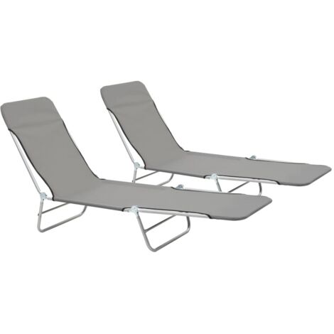 INLIFE Chaises longues pliables 2 pcs Acier et tissu Gris (1/5)