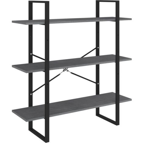 INLIFE Bibliothèque à 3 niveaux Gris 100x30x105 cm Bois de pin massif (1/5)