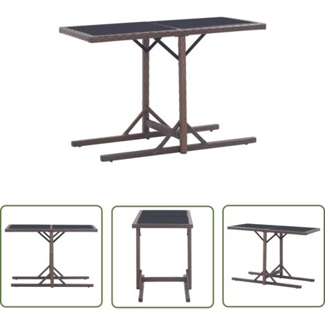 INLIFE Table de jardin Marron 110x53x72 cm Verre et résine tressée (1/5)
