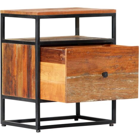 INLIFE Table de chevet 40 x 30 x 50 cm Bois de récupération et acier (1/5)