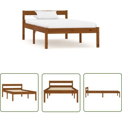 INLIFE Cadre de lit Marron miel Bois de pin massif 100 x 200 cm (1/5)
