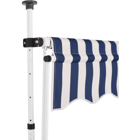 Auvent rétractable, Store Banne, Marquise Brise-soleil manuel 400 cm Rayures bleues et blanches LKOWF57421 (1/5)