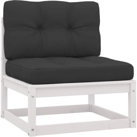 INLIFE Salon de jardin 2 pcs avec coussins Blanc Bois de pin massif (1/5)