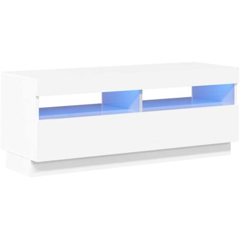 INLIFE Meuble TV avec lumières LED Blanc brillant 100x35x40 cm (1/5)