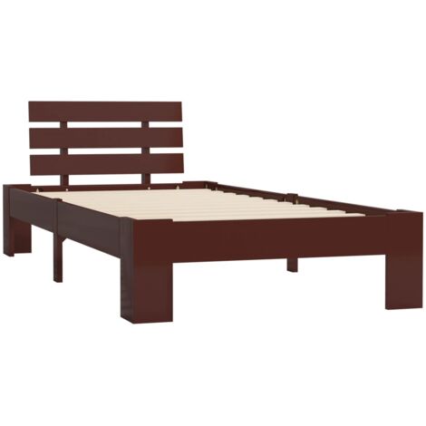 INLIFE Cadre de lit Marron foncé Bois de pin massif 100 x 200 cm (1/5)
