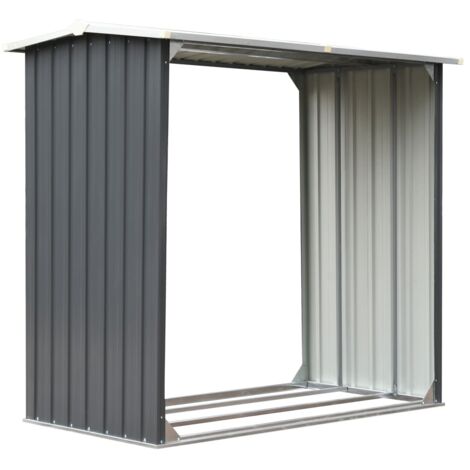 INLIFE Abri de stockage de bois Acier galvanisé 172x91x154 cm Gris (1/5)
