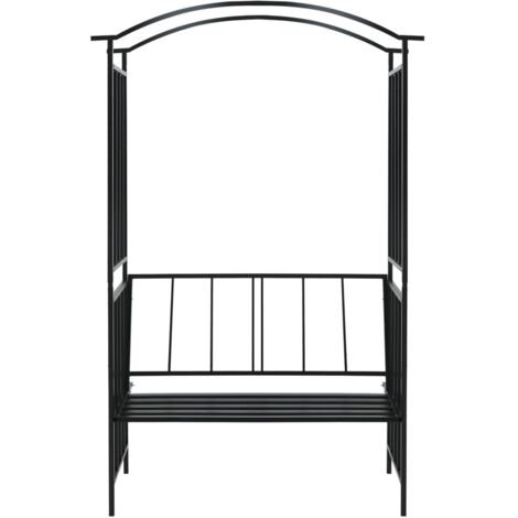 INLIFE Voûte de jardin avec banc Noir 128x50x207 cm Fer (1/5)