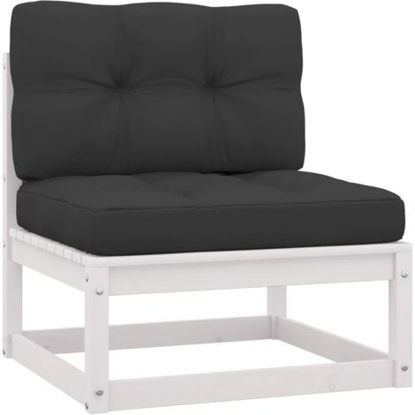 INLIFE Salon de jardin 2 pcs avec coussins Blanc Bois de pin massif (1/5)