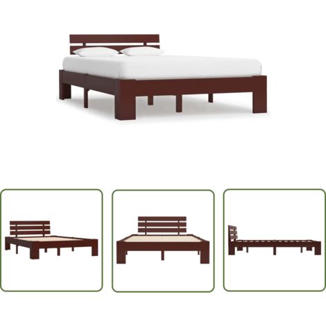 INLIFE Cadre de lit Marron foncé Bois de pin massif 120 x 200 cm (1/5)
