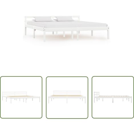 INLIFE Cadre de lit Blanc Bois de pin massif 160 x 200 cm (1/5)