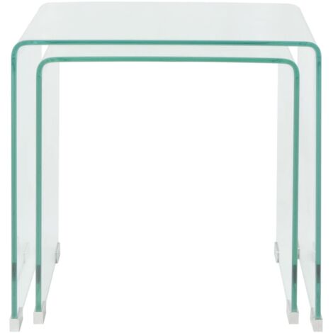 INLIFE Ensemble de tables gigognes 2 Pièces Verre trempé Transparent (1/5)