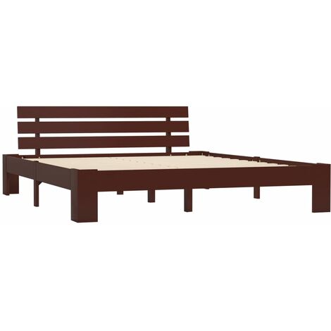 INLIFE Cadre de lit Marron foncé Bois de pin massif 160 x 200 cm (1/5)