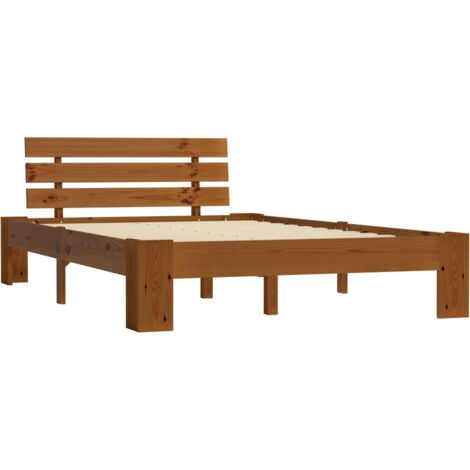 INLIFE Cadre de lit Marron miel Bois de pin massif 140 x 200 cm (1/5)