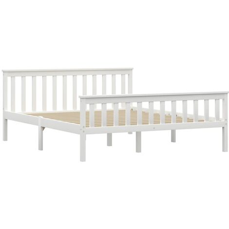INLIFE Cadre de lit Blanc Bois de pin massif 160 x 200 cm (1/5)