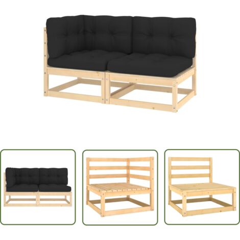 INLIFE Salon de jardin 2 pcs avec coussins Bois de pin massif (1/5)