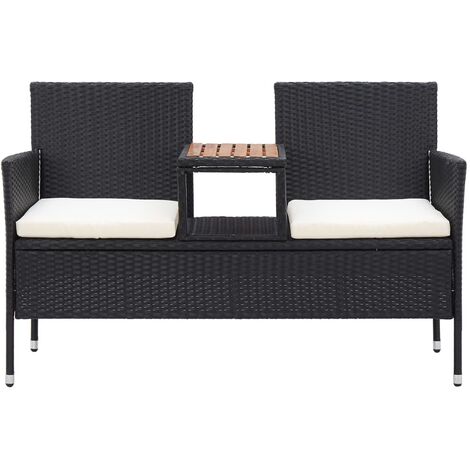 INLIFE Banc de jardin 2places et table à thé 143cm Résine tressée Noir (1/5)