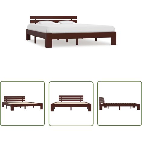 INLIFE Cadre de lit Marron foncé Bois de pin massif 180 x 200 cm (1/5)