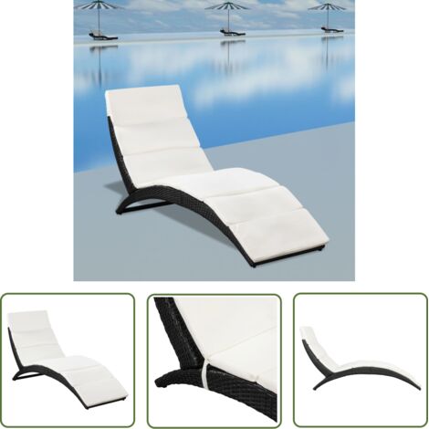 INLIFE Chaise longue pliable avec coussin Résine tressée Noir (1/5)