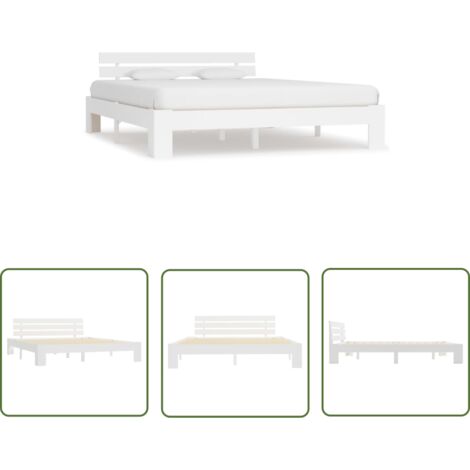 The Living Store Cadre de lit sans matelas blanc 160x200 cm bois de pin massif - Cadre De Lit - Lit Double - Bois Massif - Lit Blanc - Chambre À Coucher (1/5)