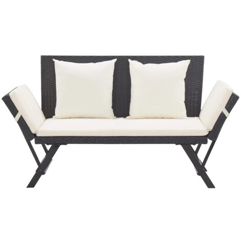 INLIFE Banc de jardin avec coussins 176 cm Noir Résine tressée (1/5)