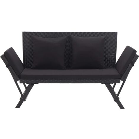 INLIFE Banc de jardin avec coussins 176 cm Noir Résine tressée (1/5)