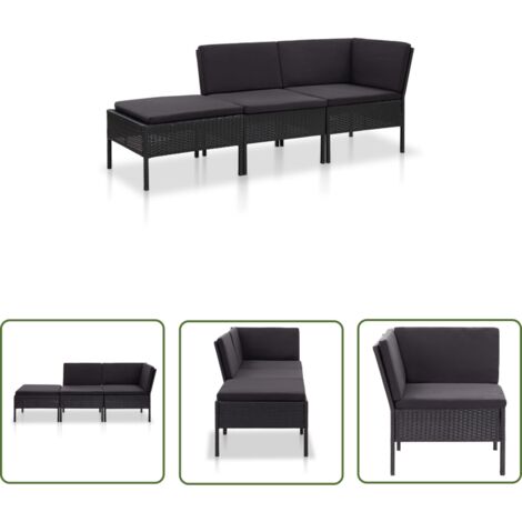 INLIFE Salon de jardin 3 pcs avec coussins Résine tressée Noir (1/5)