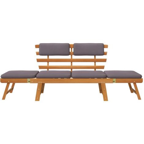 INLIFE Chaise longue avec coussin 2-en-1 190 cm Bois solide d'acacia (1/5)