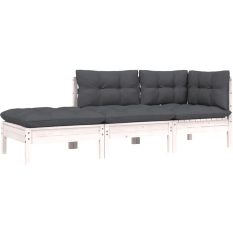 INLIFE Salon de jardin 3 pcs avec coussins Blanc Bois de pin solide (1/5)