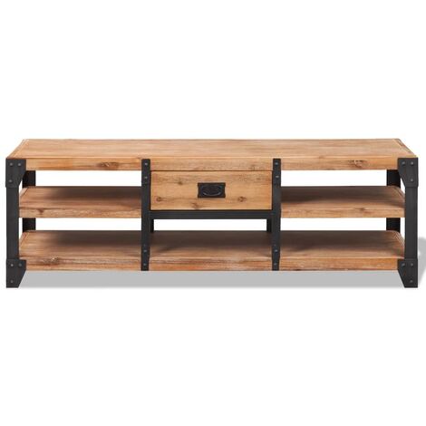 INLIFE Meuble TV 140 x 40 x 45 cm Bois d'acacia massif (1/5)