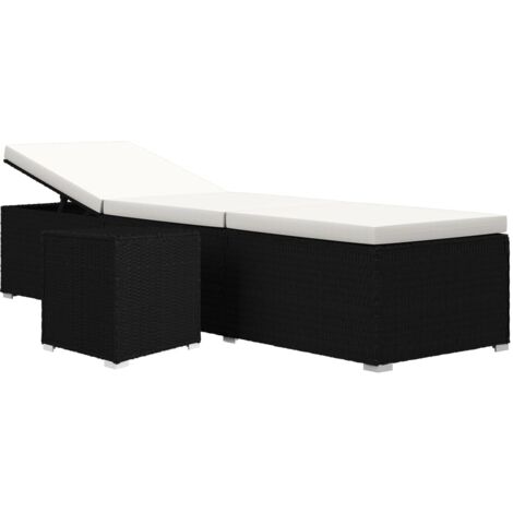 INLIFE Chaise longue et table à thé Résine tressée Blanc crème (1/5)