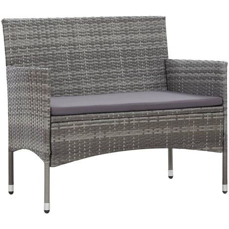 Salon de jardin 4 pcs avec coussins résine tressée gris (1/5)