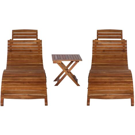 INLIFE Chaise longue avec table à thé 3 pcs Bois d'acacia massif (1/5)