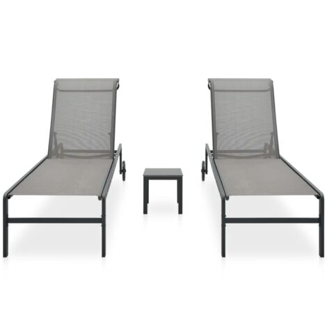 INLIFE Chaises longues 2 pcs avec table Textilène et acier (1/5)