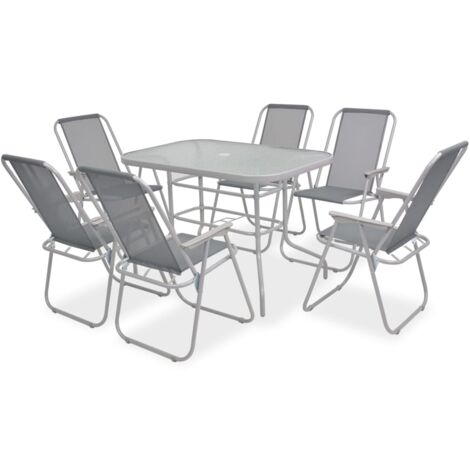 INLIFE Mobilier à dîner d'extérieur 8 pcs Acier et textilène Gris (1/5)