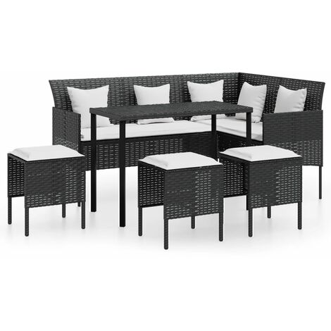 INLIFE Ensemble de canapés en L 5pcs avec coussins Résine tressée Noir (1/5)