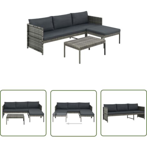 INLIFE Salon de jardin 3 pcs avec coussins Résine tressée Gris (1/5)