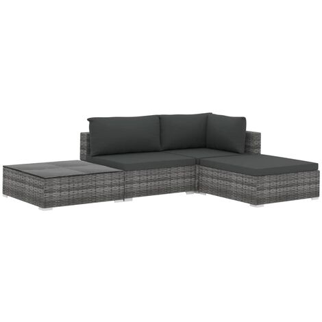 INLIFE Salon de jardin 4 pcs avec coussins Résine tressée Gris (1/5)