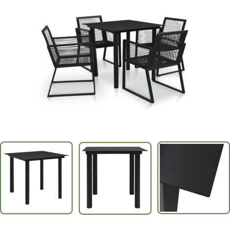 The Living Store Ensemble à manger d'extérieur 5 pcs Rotin PVC Noir - Salon De Jardin - Mobilier De Jardin - Table Et Chaises - Set De Repas Exterieure - Table Basse (1/5)