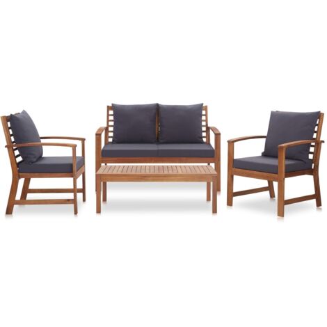 INLIFE Salon de jardin 4 pcs avec coussins Bois d'acacia solide (1/5)