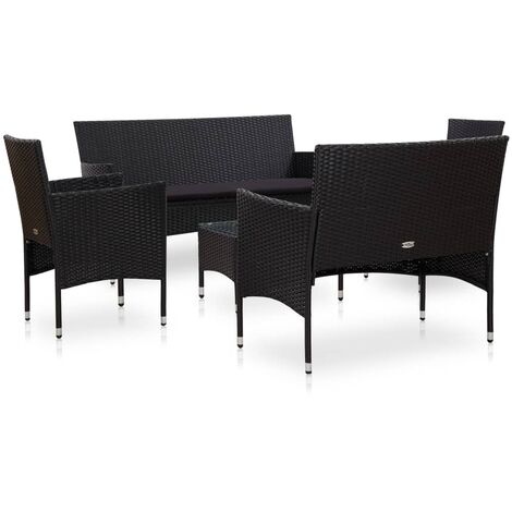 INLIFE Salon de jardin 5 pcs avec coussins Résine tressée Noir (1/5)